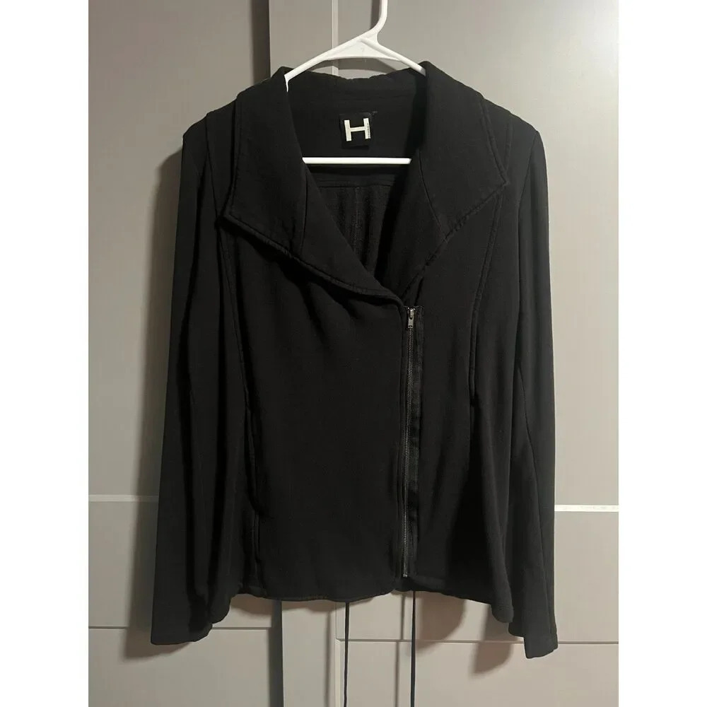 H By Bordeaux Womens Full Zip Moto Jacket Stretchy Knit Size Small
